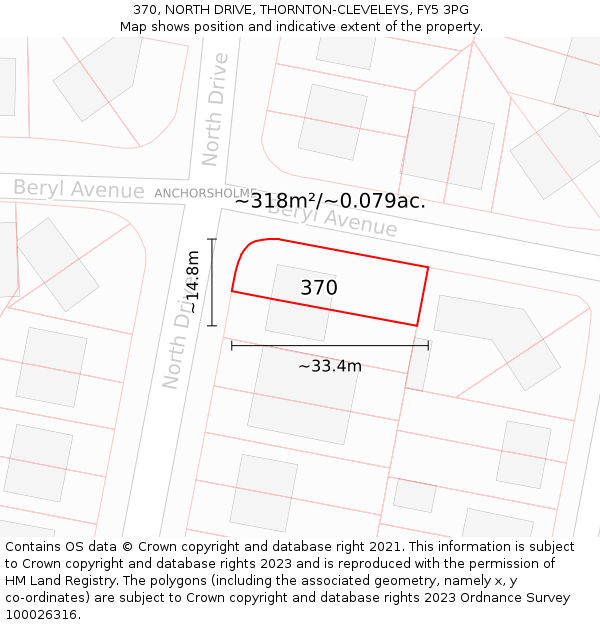 370, NORTH DRIVE, THORNTON-CLEVELEYS, FY5 3PG: Plot and title map