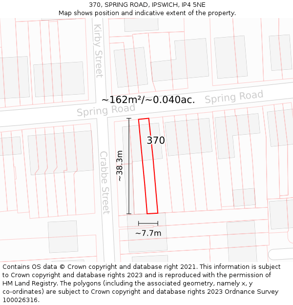 370, SPRING ROAD, IPSWICH, IP4 5NE: Plot and title map