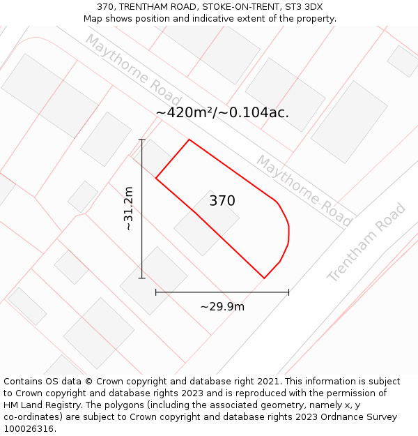 370, TRENTHAM ROAD, STOKE-ON-TRENT, ST3 3DX: Plot and title map