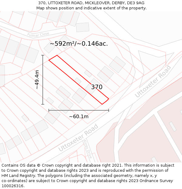 370, UTTOXETER ROAD, MICKLEOVER, DERBY, DE3 9AG: Plot and title map