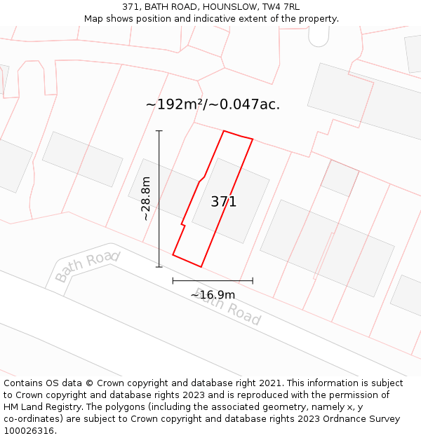 371, BATH ROAD, HOUNSLOW, TW4 7RL: Plot and title map