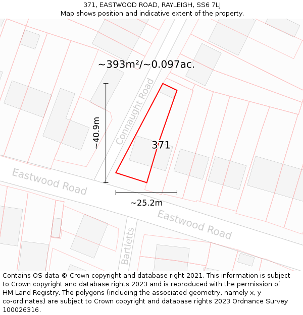 371, EASTWOOD ROAD, RAYLEIGH, SS6 7LJ: Plot and title map