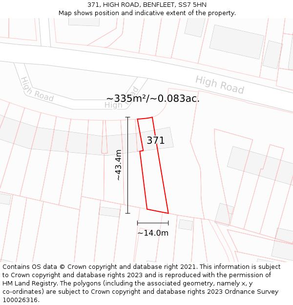 371, HIGH ROAD, BENFLEET, SS7 5HN: Plot and title map