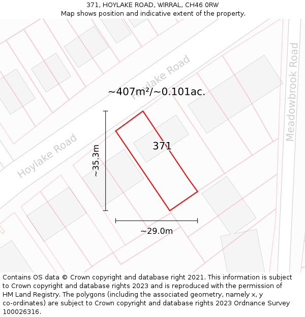 371, HOYLAKE ROAD, WIRRAL, CH46 0RW: Plot and title map