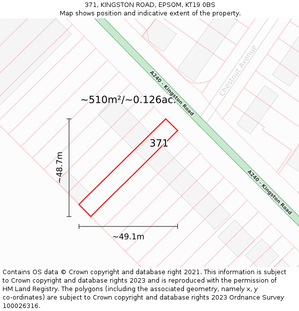 371, KINGSTON ROAD, EPSOM, KT19 0BS: Plot and title map