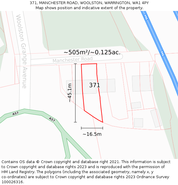 371, MANCHESTER ROAD, WOOLSTON, WARRINGTON, WA1 4PY: Plot and title map