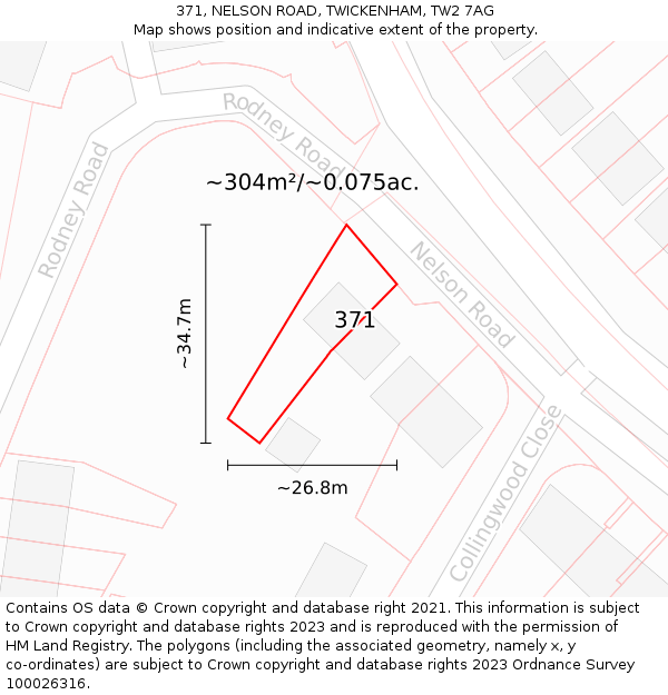 371, NELSON ROAD, TWICKENHAM, TW2 7AG: Plot and title map