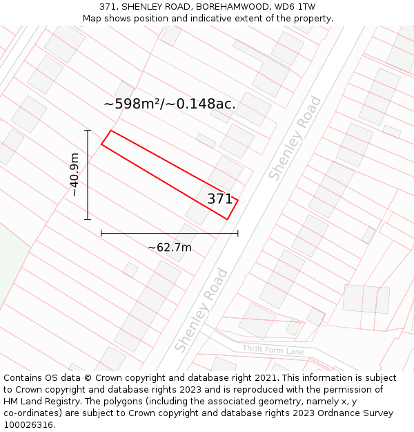 371, SHENLEY ROAD, BOREHAMWOOD, WD6 1TW: Plot and title map