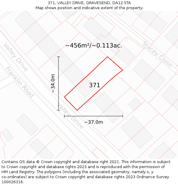 371, VALLEY DRIVE, GRAVESEND, DA12 5TA: Plot and title map