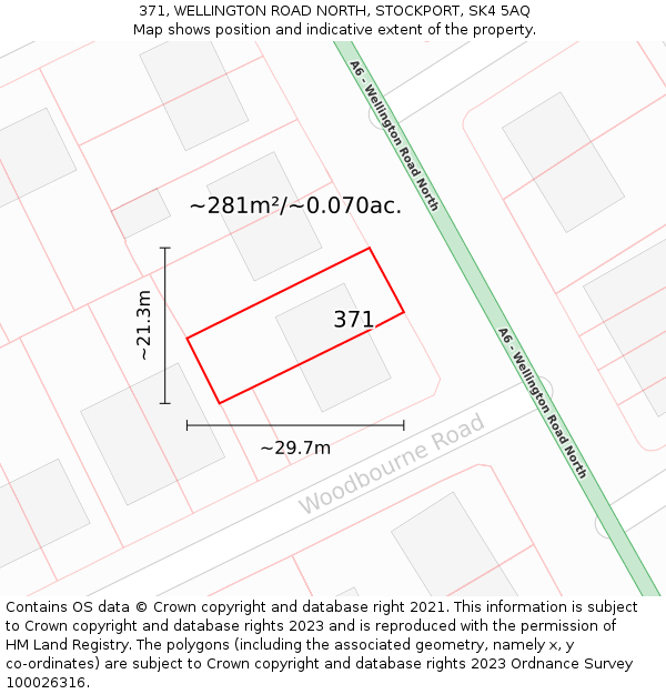 371, WELLINGTON ROAD NORTH, STOCKPORT, SK4 5AQ: Plot and title map