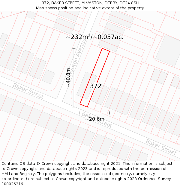 372, BAKER STREET, ALVASTON, DERBY, DE24 8SH: Plot and title map