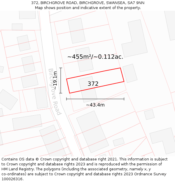 372, BIRCHGROVE ROAD, BIRCHGROVE, SWANSEA, SA7 9NN: Plot and title map