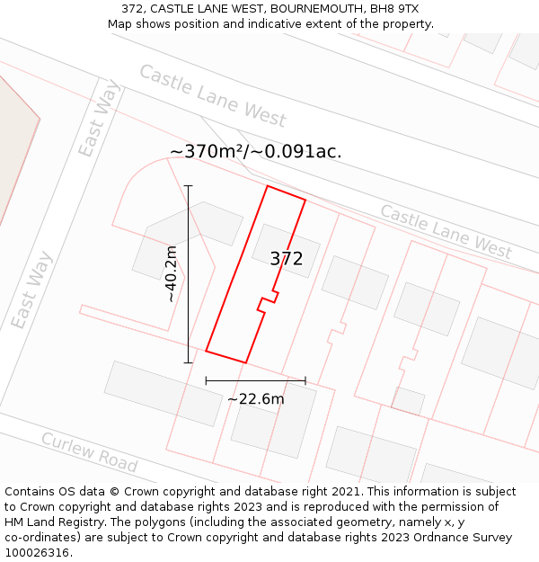 372, CASTLE LANE WEST, BOURNEMOUTH, BH8 9TX: Plot and title map