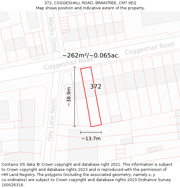 372, COGGESHALL ROAD, BRAINTREE, CM7 9EQ: Plot and title map