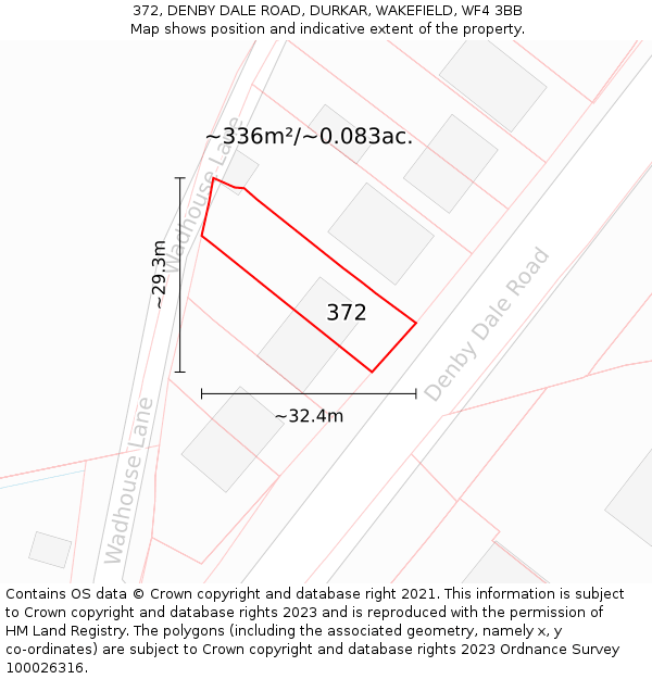 372, DENBY DALE ROAD, DURKAR, WAKEFIELD, WF4 3BB: Plot and title map