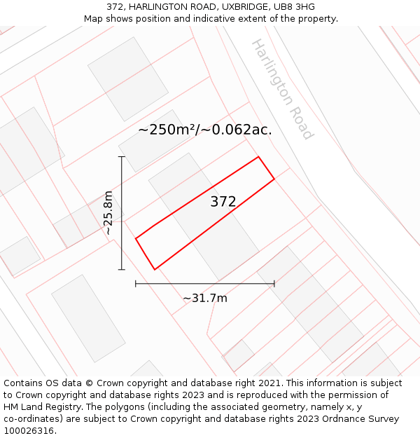 372, HARLINGTON ROAD, UXBRIDGE, UB8 3HG: Plot and title map