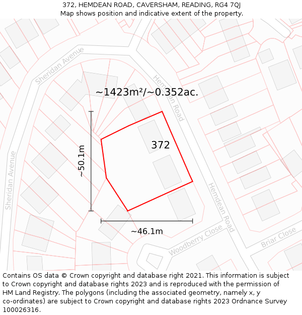 372, HEMDEAN ROAD, CAVERSHAM, READING, RG4 7QJ: Plot and title map