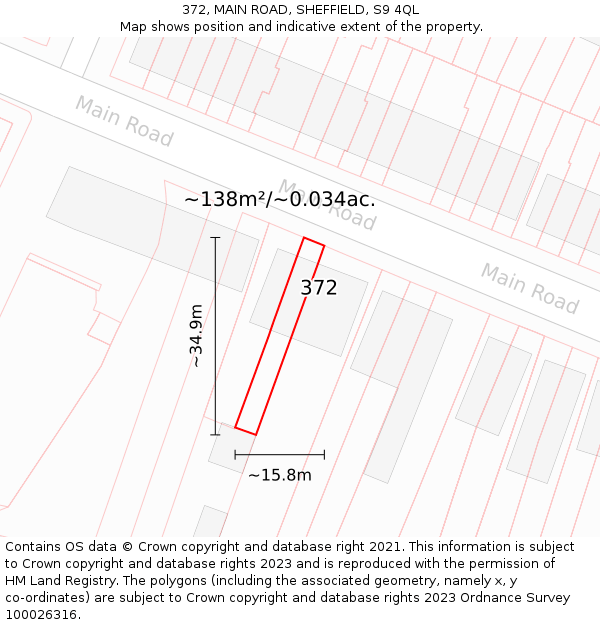 372, MAIN ROAD, SHEFFIELD, S9 4QL: Plot and title map