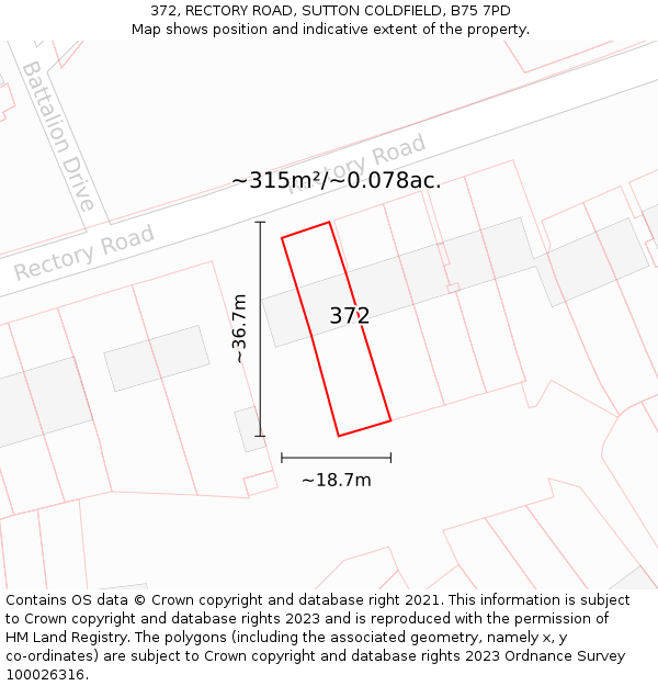 372, RECTORY ROAD, SUTTON COLDFIELD, B75 7PD: Plot and title map