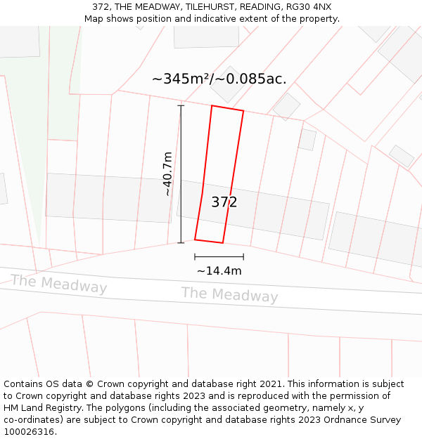 372, THE MEADWAY, TILEHURST, READING, RG30 4NX: Plot and title map