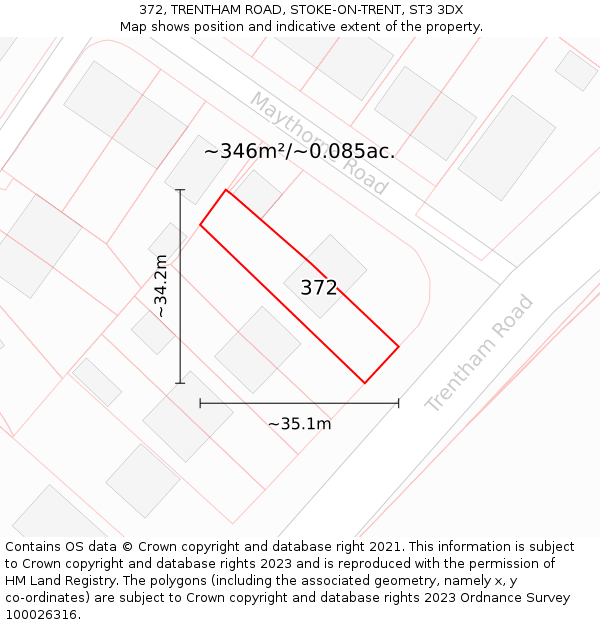 372, TRENTHAM ROAD, STOKE-ON-TRENT, ST3 3DX: Plot and title map