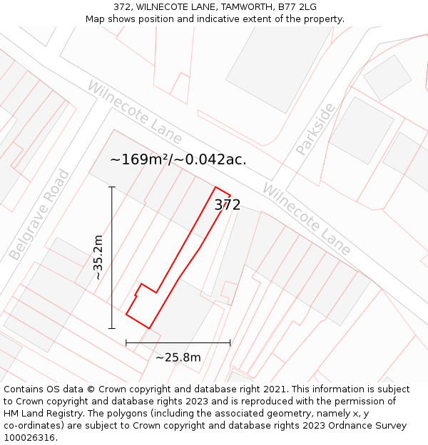 372, WILNECOTE LANE, TAMWORTH, B77 2LG: Plot and title map