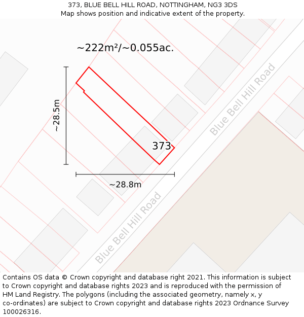 373, BLUE BELL HILL ROAD, NOTTINGHAM, NG3 3DS: Plot and title map