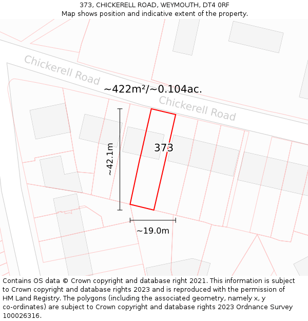 373, CHICKERELL ROAD, WEYMOUTH, DT4 0RF: Plot and title map