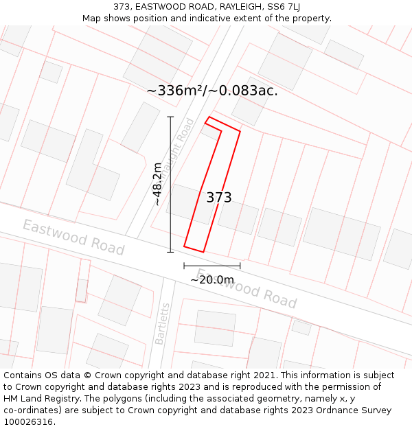 373, EASTWOOD ROAD, RAYLEIGH, SS6 7LJ: Plot and title map