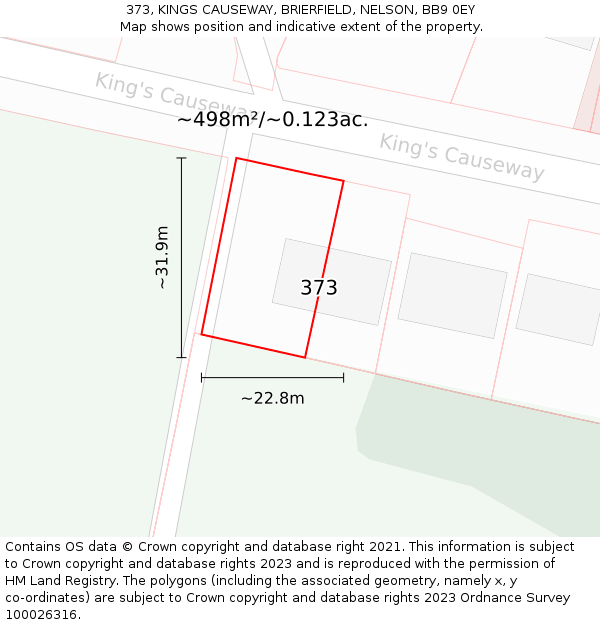 373, KINGS CAUSEWAY, BRIERFIELD, NELSON, BB9 0EY: Plot and title map