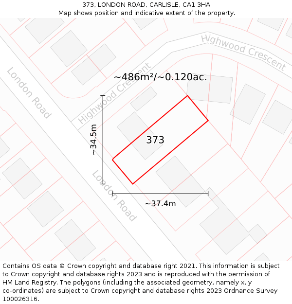 373, LONDON ROAD, CARLISLE, CA1 3HA: Plot and title map