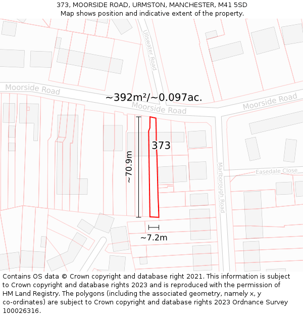 373, MOORSIDE ROAD, URMSTON, MANCHESTER, M41 5SD: Plot and title map