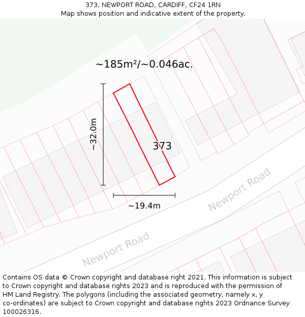 373, NEWPORT ROAD, CARDIFF, CF24 1RN: Plot and title map