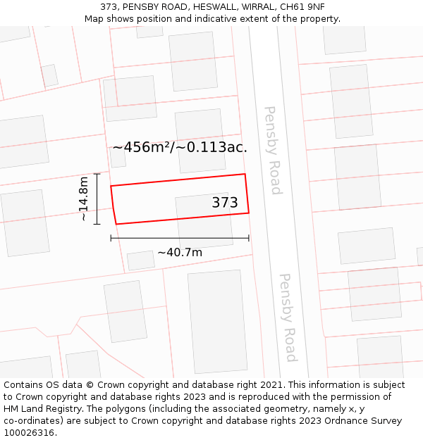 373, PENSBY ROAD, HESWALL, WIRRAL, CH61 9NF: Plot and title map