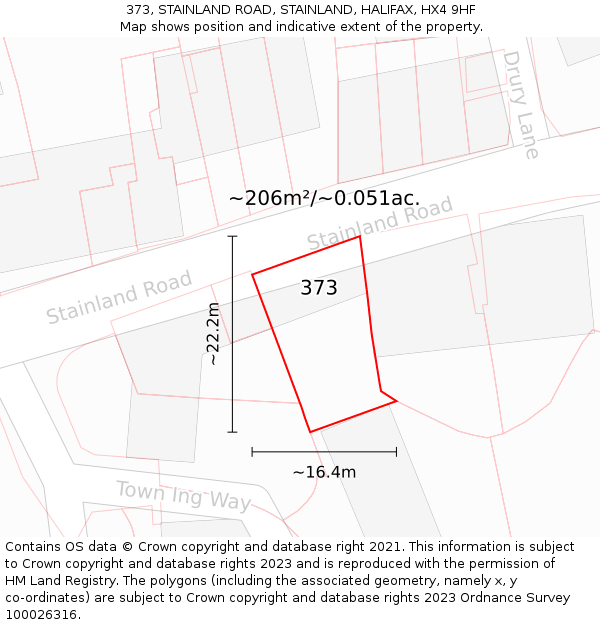 373, STAINLAND ROAD, STAINLAND, HALIFAX, HX4 9HF: Plot and title map