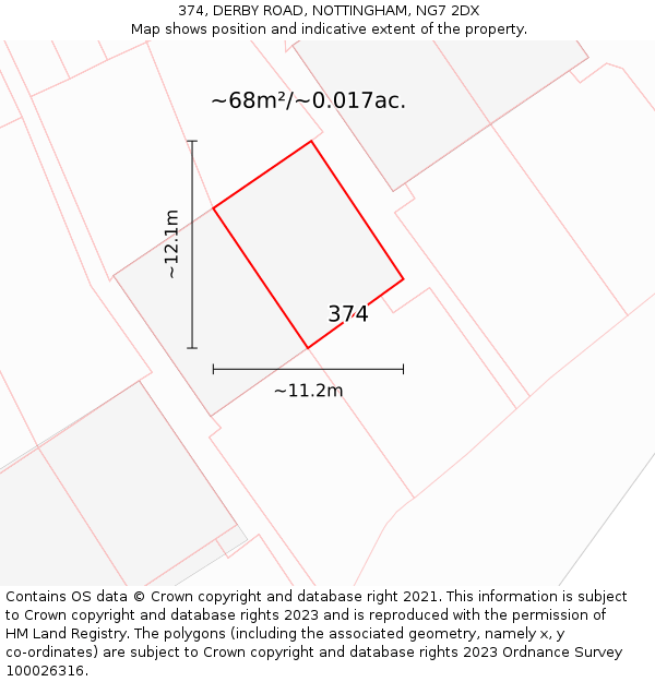 374, DERBY ROAD, NOTTINGHAM, NG7 2DX: Plot and title map