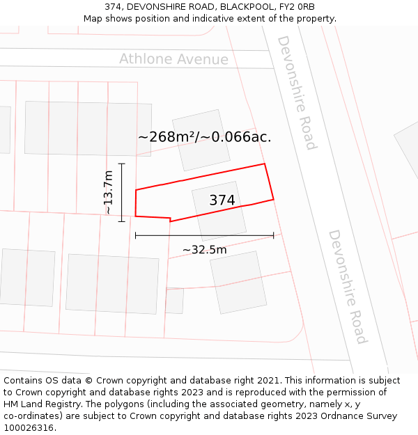 374, DEVONSHIRE ROAD, BLACKPOOL, FY2 0RB: Plot and title map