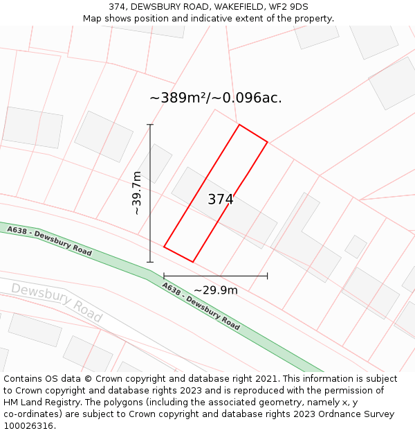 374, DEWSBURY ROAD, WAKEFIELD, WF2 9DS: Plot and title map