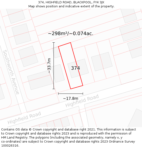 374, HIGHFIELD ROAD, BLACKPOOL, FY4 3JX: Plot and title map