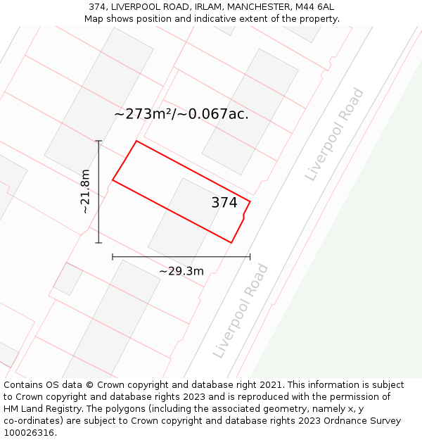 374, LIVERPOOL ROAD, IRLAM, MANCHESTER, M44 6AL: Plot and title map