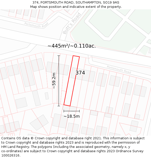 374, PORTSMOUTH ROAD, SOUTHAMPTON, SO19 9AS: Plot and title map