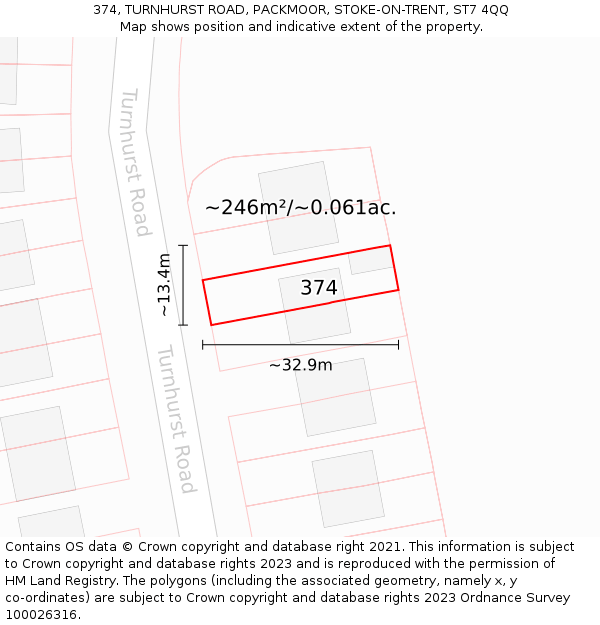 374, TURNHURST ROAD, PACKMOOR, STOKE-ON-TRENT, ST7 4QQ: Plot and title map