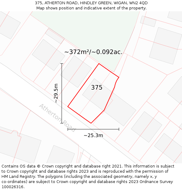 375, ATHERTON ROAD, HINDLEY GREEN, WIGAN, WN2 4QD: Plot and title map