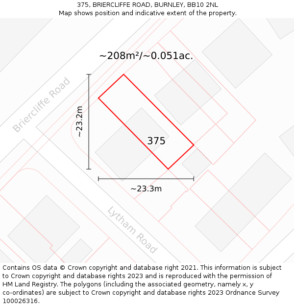 375, BRIERCLIFFE ROAD, BURNLEY, BB10 2NL: Plot and title map