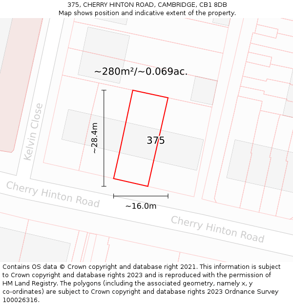 375, CHERRY HINTON ROAD, CAMBRIDGE, CB1 8DB: Plot and title map