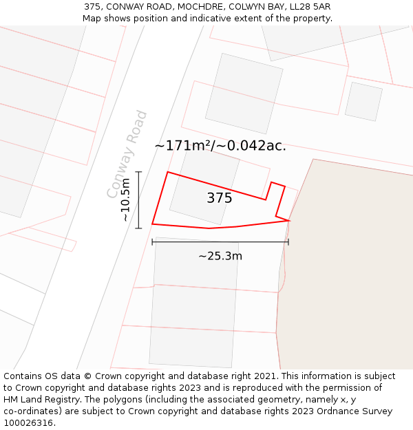 375, CONWAY ROAD, MOCHDRE, COLWYN BAY, LL28 5AR: Plot and title map