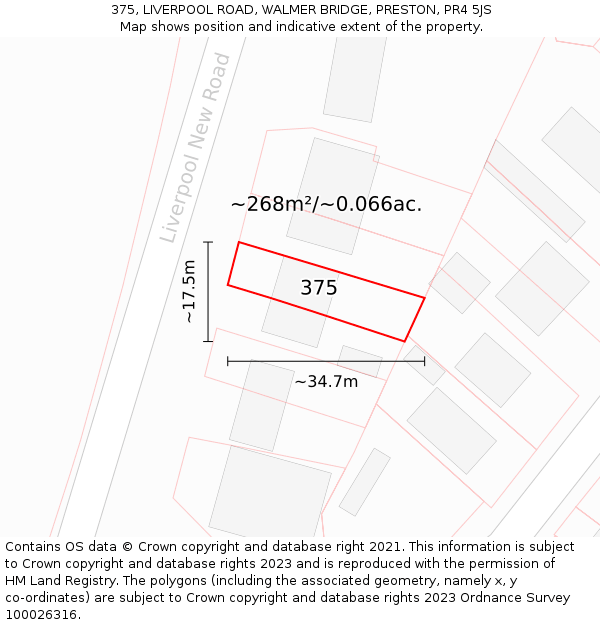 375, LIVERPOOL ROAD, WALMER BRIDGE, PRESTON, PR4 5JS: Plot and title map