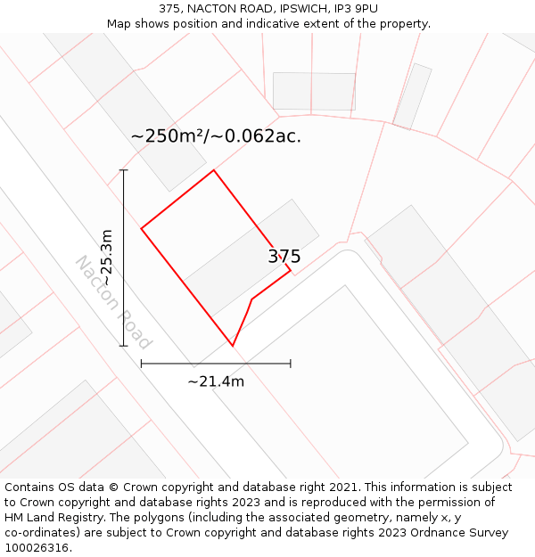 375, NACTON ROAD, IPSWICH, IP3 9PU: Plot and title map