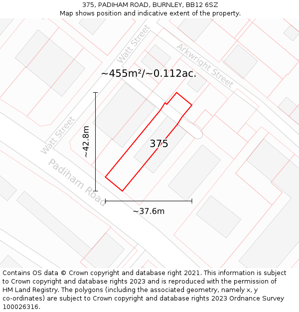 375, PADIHAM ROAD, BURNLEY, BB12 6SZ: Plot and title map