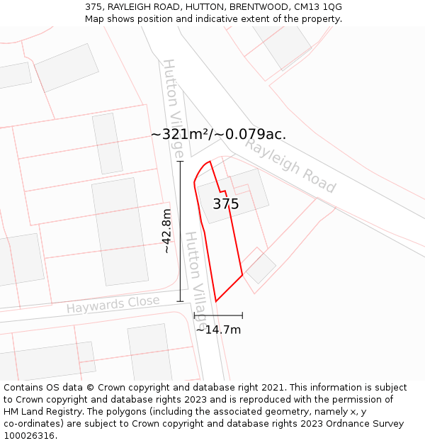 375, RAYLEIGH ROAD, HUTTON, BRENTWOOD, CM13 1QG: Plot and title map